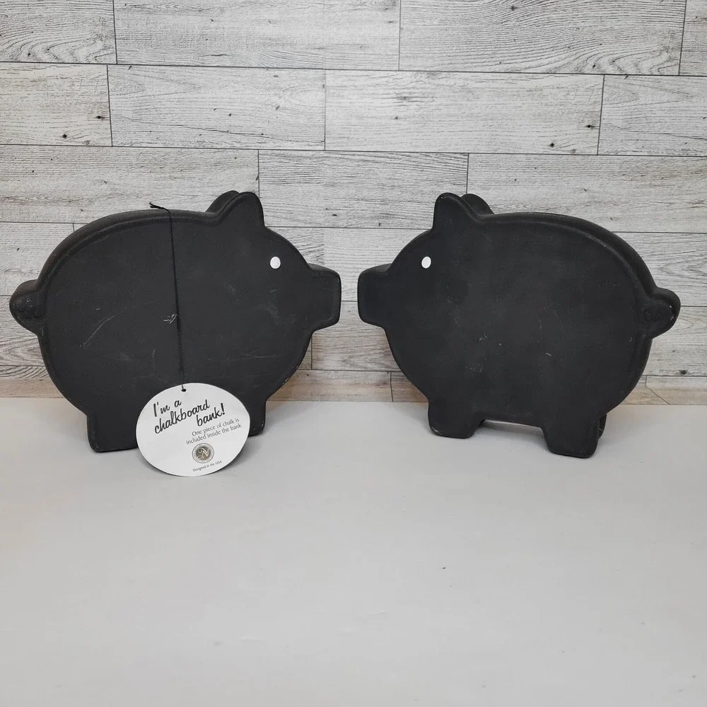 Set Of 2 Ceramic Chalkboard Piggybank Black CUTE! 2013 - READ
